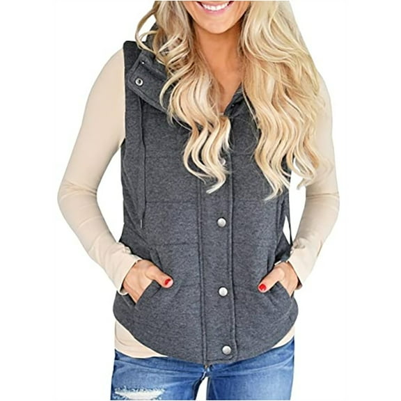 Womens Casual Quilted Puffer Vest Lightweight Zip Up Drawstring Jacket Outerwear with Pockets