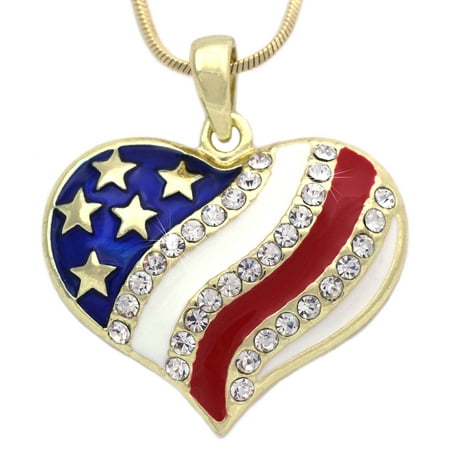 American Art Pendant - cocojewelry 4th of July Patriotic USA American Flag Heart Pendant Necklace
