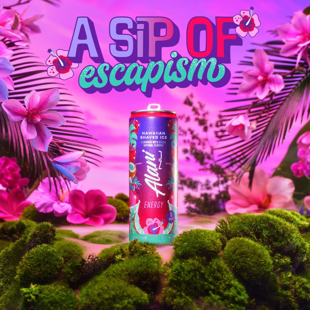 Alani Nu Energy Drinks Variety Pack Hawaiian Shaved ICe, Cherry Twist, Orange Kiss,  Zero Suger, Low - Calorie, Energy Boost Drinks 12 oz (6 Pack)