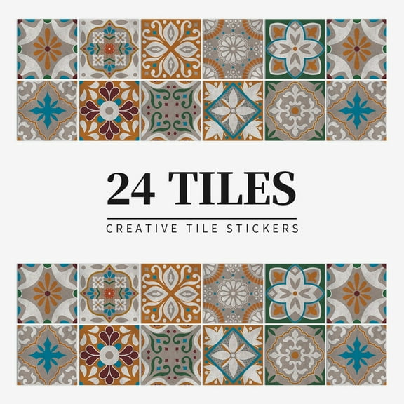 24pcs Waterproof Vintage Wall Tile Self-adhesive Stickers Moroccan Mosaic Decors
