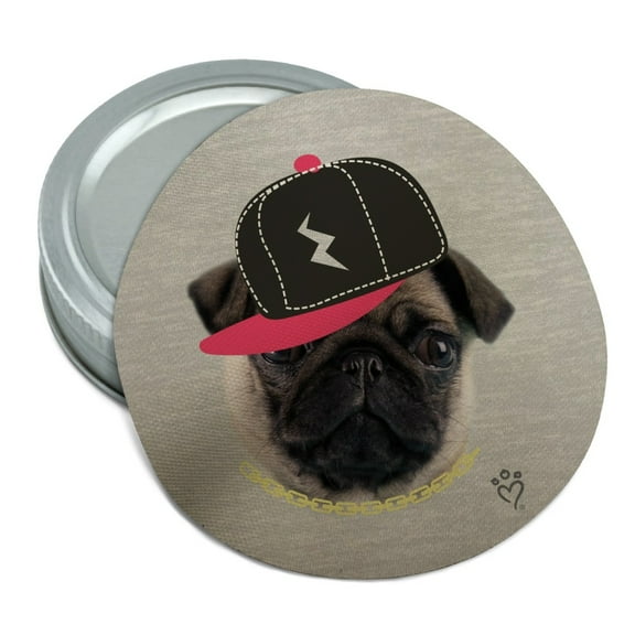 Tough Pug Puppy Dog in Cap Hat Round Rubber Non-Slip Jar Gripper Lid Opener