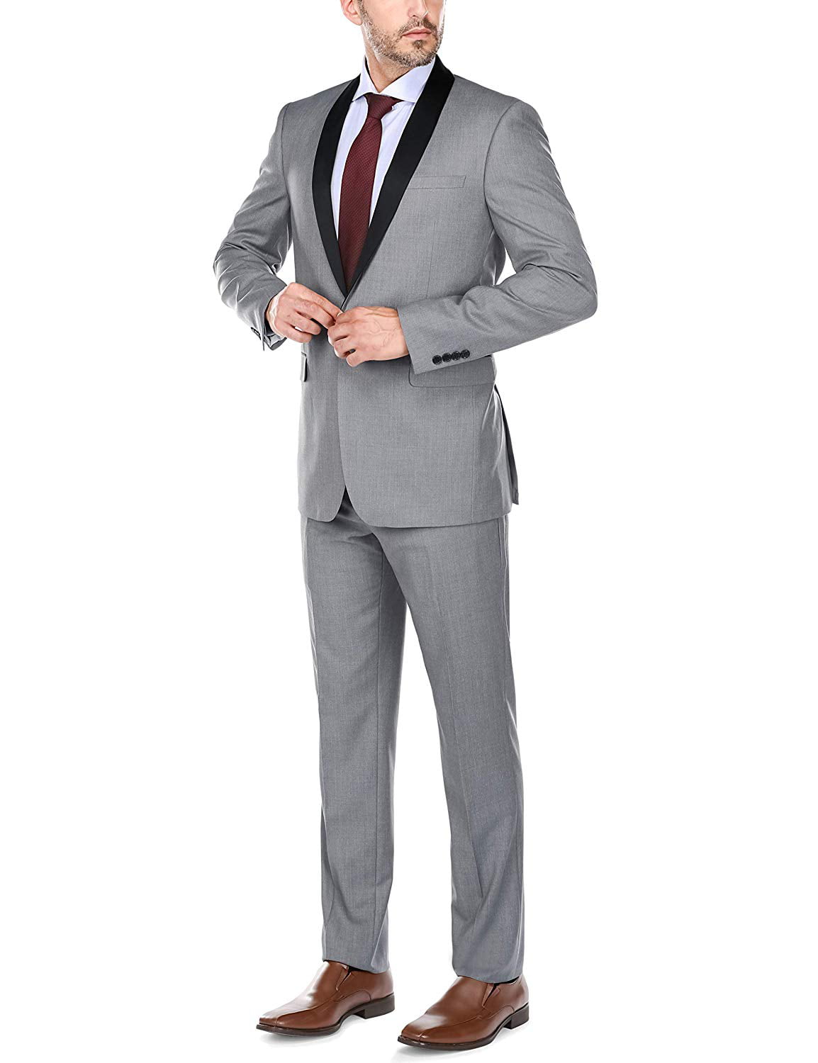 Mens Suits 3/2 Pieces Formal Slim Fit Shawl Lapel Solid Tuxedos Groomsmen Blazer+Vest+Pants