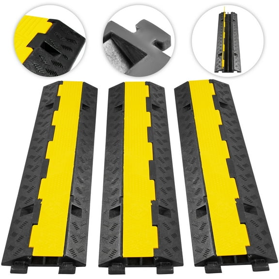 BENTISM 3 Pcs 2-Cable Rubber 40"x9.8"x2" Electrical Wire Cover Protector Ramp Snake Cord Vehicle