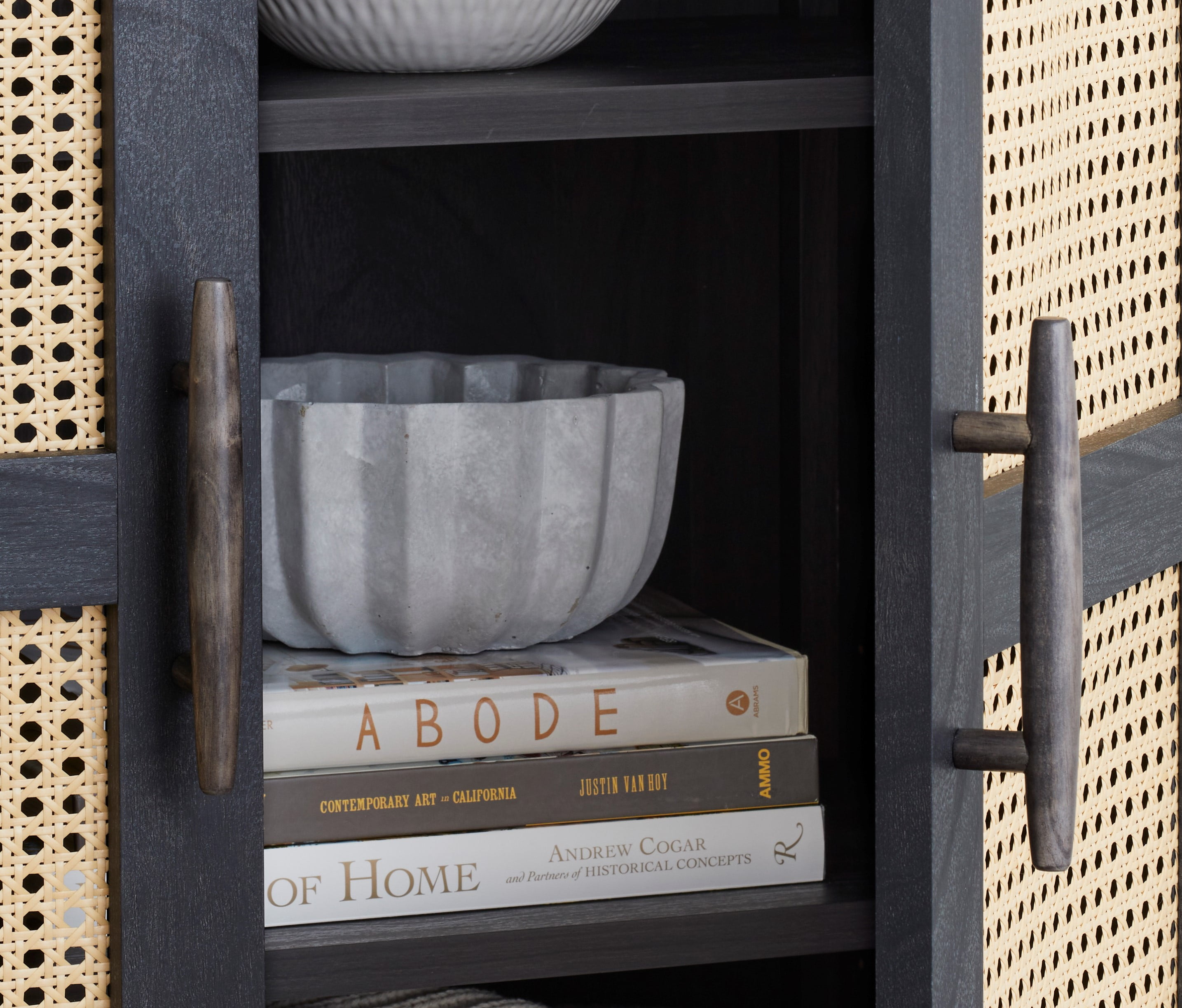 Better Homes & Gardens Springwood Caning Storage Accent Cabinet, Charcoal Finish