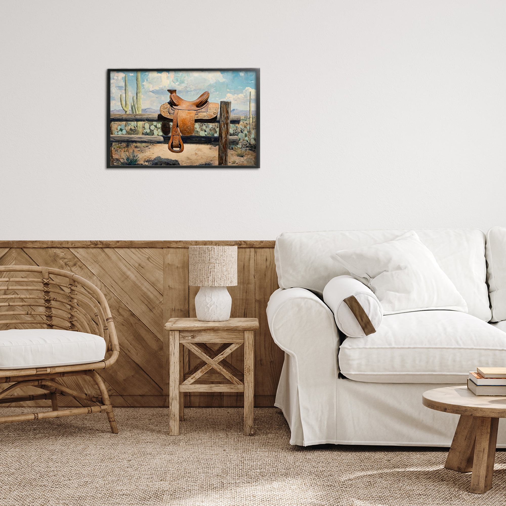 Stupell Industries Saddle on Desert Fence Black Framed Giclee Art, design by Franklyn Gregory