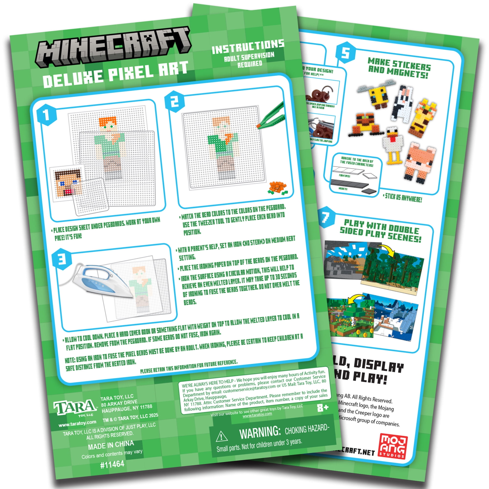 Tara Toy: Deluxe Pixel Art - Minecraft - 810pc DIY Bead Craft Kit, Design & Fuse, Make Character Magnets & Stickers, Play Scene, Guide Booklet, Kid 6+