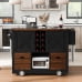 thumbnail image 3 of K&K 54" Farmhouse Kitchen Island with Drop Leaf, Power Outlet, Kitchen Storage Cart with 2 Doors, 2 Drawers, Rolling Kitchen Island on 4 Large Wheels with Spice Rack for Kitchen, Dining Room, Black, 3 of 5