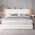 thumbnail image 3 of Einfach King Size Lift Up Hydraulic Bed Frame, Upholstered Velvet Storage Adjustable Headboard with LED Light and Built-in Charging Station, White, 3 of 8