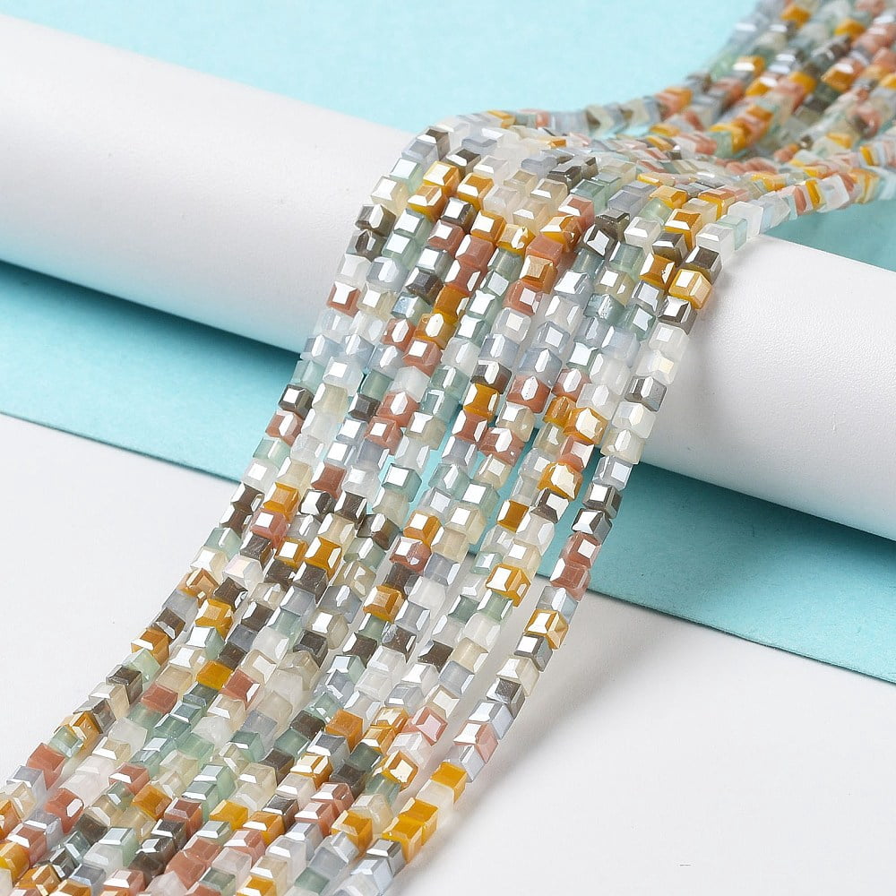 20strands Gradient color Electroplate Glass Bead Strands Segmented Multi-color AB color Faceted Cube Light Steel Blue 2.5x2.5x2.5mm Hole: 0.8mm about 170~180pcs/strand 16.93~17.72 inch(43~45cm)