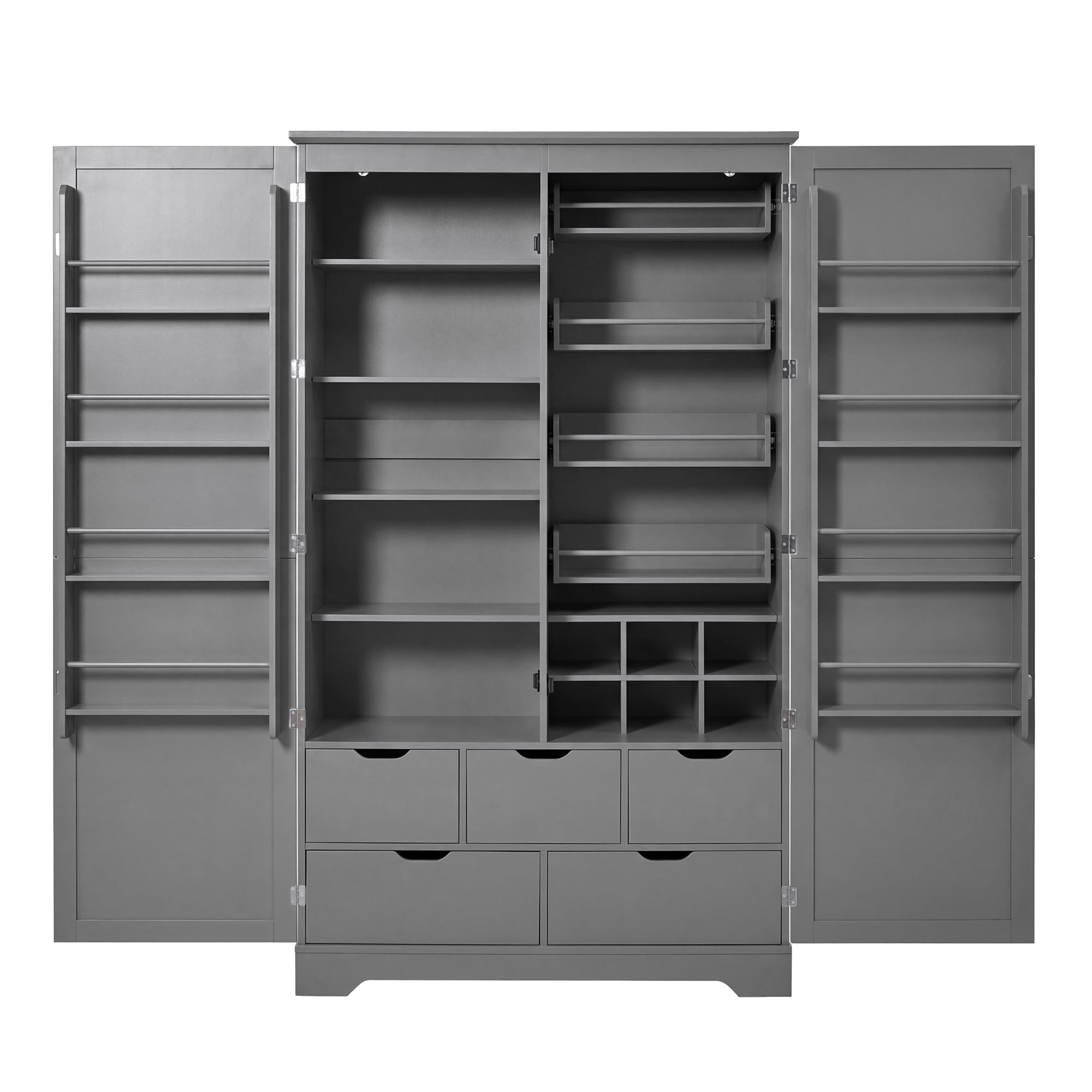 Mintazer 72" Tall Freestanding Kitchen Pantry Cabinet with 5 Drawers, Adjustable Shelves, Pull‑Out Trays & Door Storage Racks for Kitchen Dining Room Living Room, White