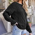 thumbnail image 6 of VISALY Pullover Crewneck Sweatshirt Ribbed Long Sleeve Tops Trendy Sweater Tops Fall Chunky Cable Knit Pullover Sweaters Thick Sweatshirts Business Casual Sweaters Casual Sweatshirt Black L, 6 of 7