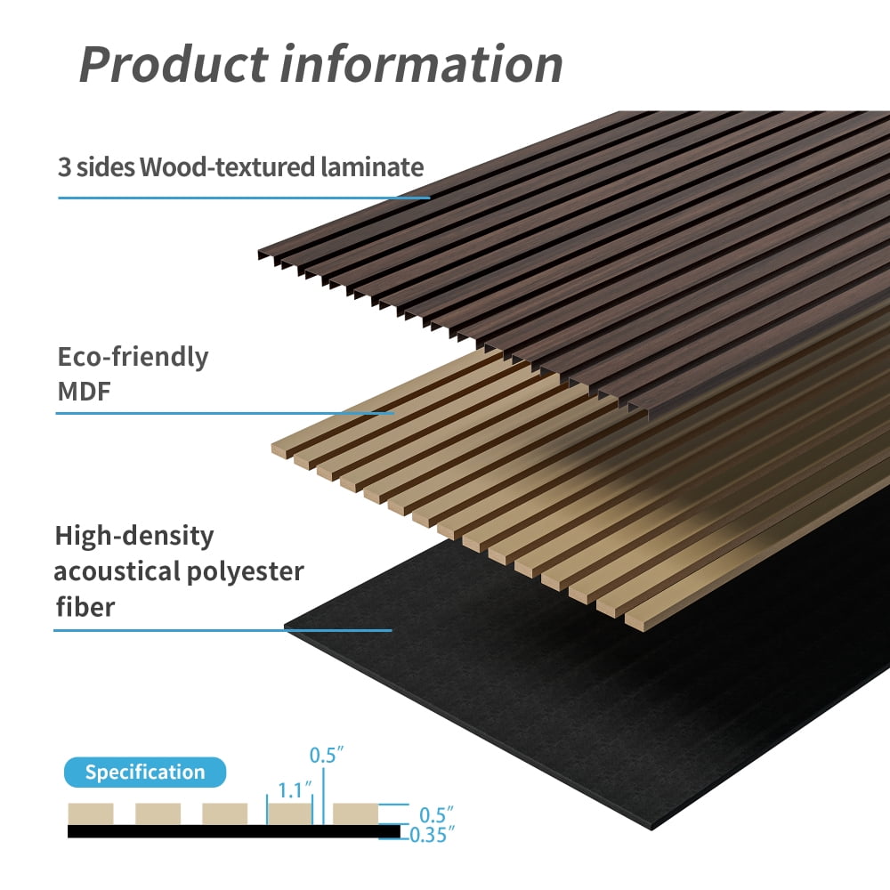 Wood Panels for Wall Slat Wall Panels, 4PC Wood Slat Acoustic Panels,3D Fluted Sound Absorbing Panel