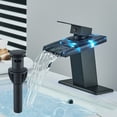 thumbnail image 1 of HLONK LED Bathroom Sink Faucet Waterfall Open Glass Spout Bathroom Faucets Single Handle 3 Colors Changing RV Vanity Faucets for Sinks 1 Hole with Pop Up Drain and Water Supply Hoses  Mat, 1 of 12