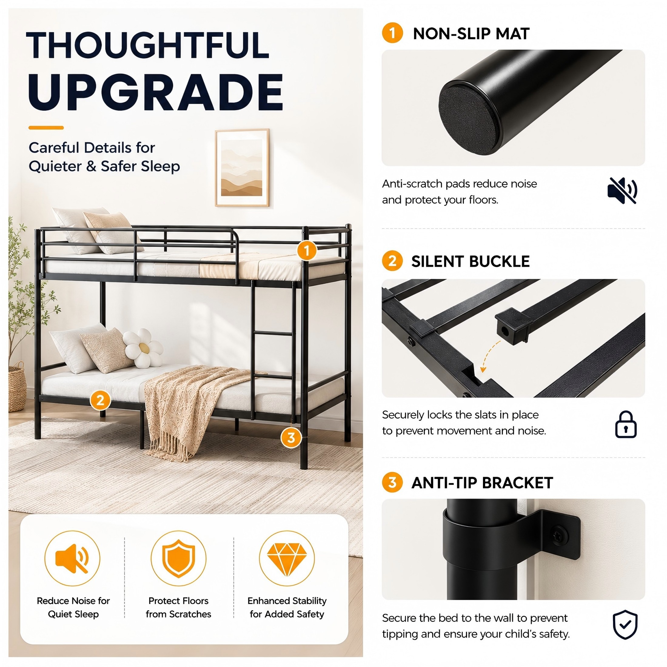 Aukfa Twin over Twin Metal Bunk Bed, Convertible Bunk Bed Frame Separates into 2 Twin Beds, Space-Saving, Black