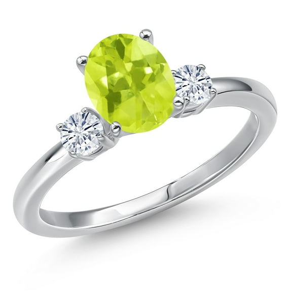 Gem Stone King 14K White Gold Yellow Lemon Quartz and White Moissanite Engagement Ring for Women | 1.30 Cttw | Oval 8X6MM | Gemstone Birthstone | Size 7