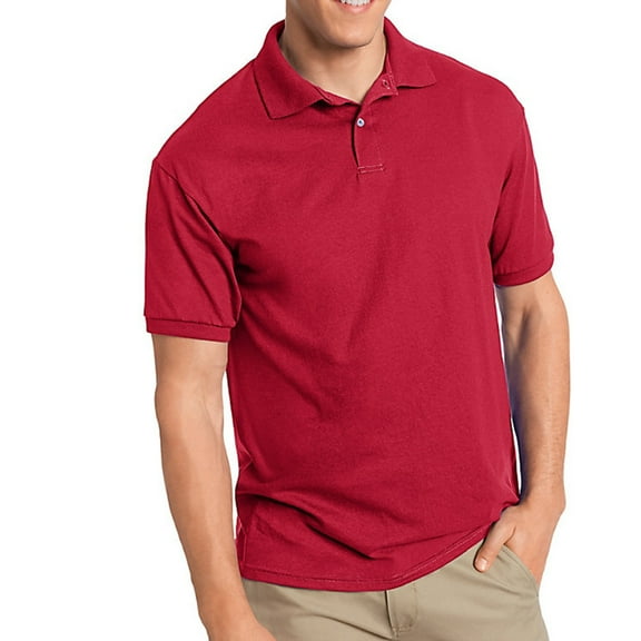 Hanes Men's Cotton-Blend Ecosmart&Reg; Jersey Polo , 054 , Deep Red , Medium