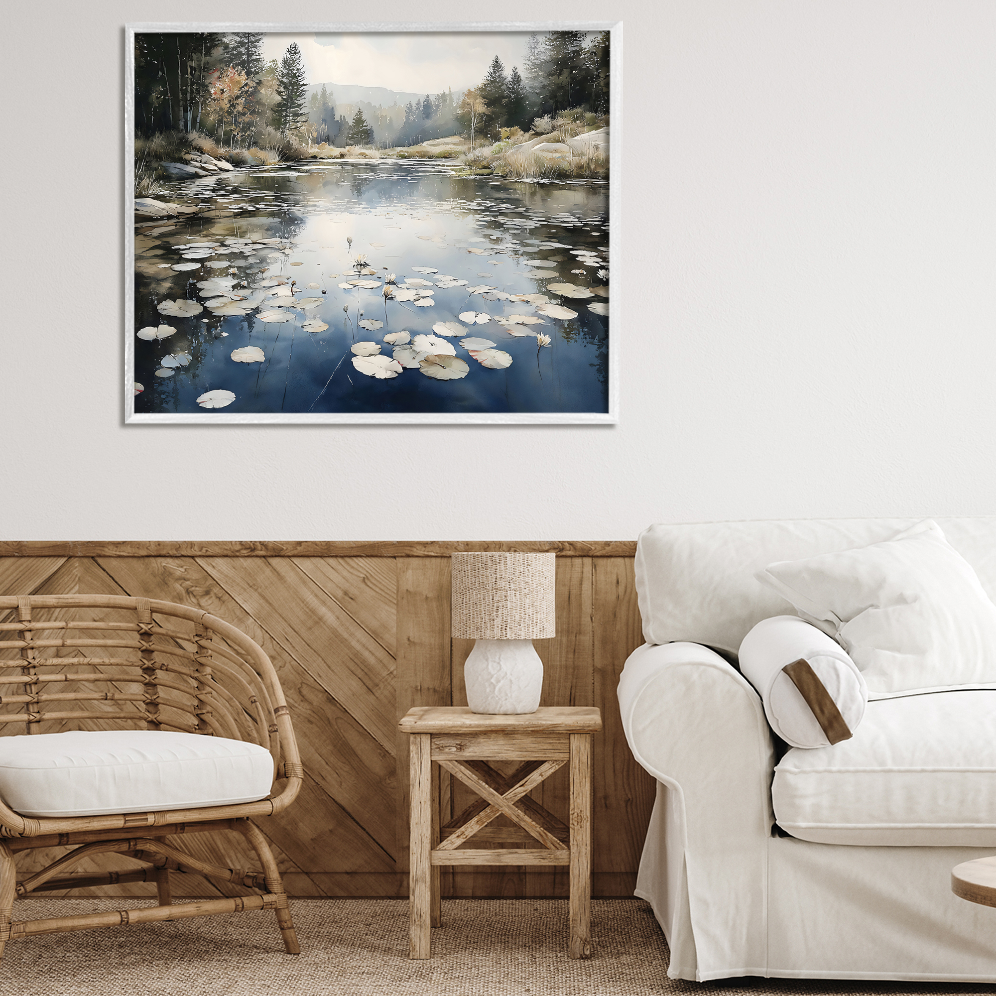 Stupell Industries Still Pond with Morning Reflections White Framed Giclee Art, design by Franklyn Gregory