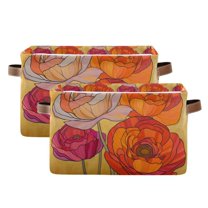 Yayeee 2 Pack Canvas Storage Basket with Handles for Shelves Fabric Bins Closet Organizer, Orange Abstract Floral
