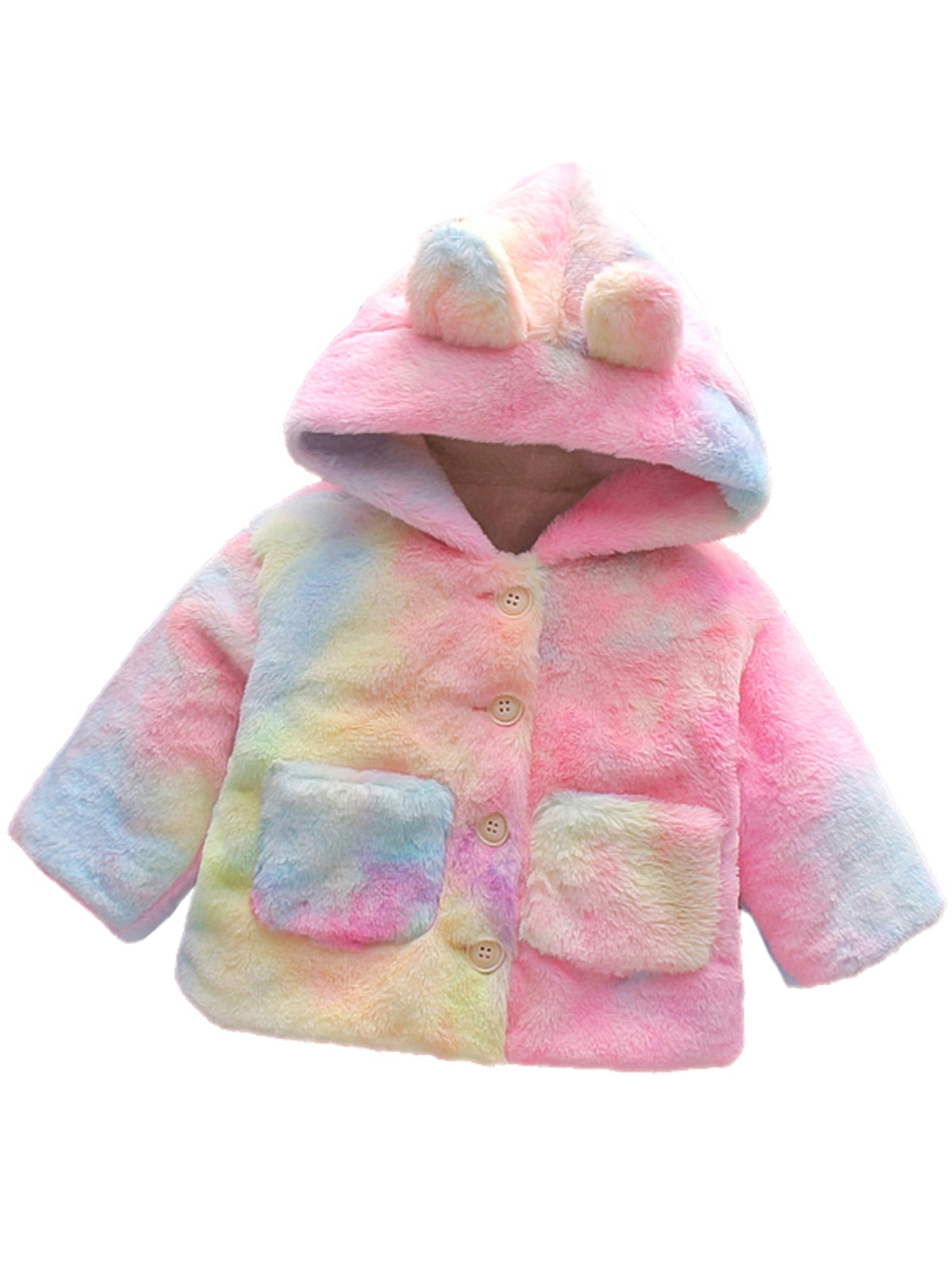 Kids Girls Fashion Cute Hooded Thicken Rabbit Fur Coats Children Furry Coats sz