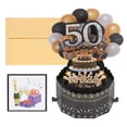 thumbnail image 1 of Tarjeta de cumpleaños 50 de Uxcell, tarjeta de cumpleaños emergente, feliz cumpleaños con tarjeta de saludo y sobre para niño y mujer, negro y dorado, 1 of 5