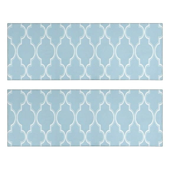 Kitchen Rugs Sets Of 2,Light Blue Geometric Quatrefoil Pattern Anti Fatigue Kitchen Mat Rugs Non Slip Washable,Decorative Kitchen Floor Mats for Kitchen,Sink,Laundry,17"X47"