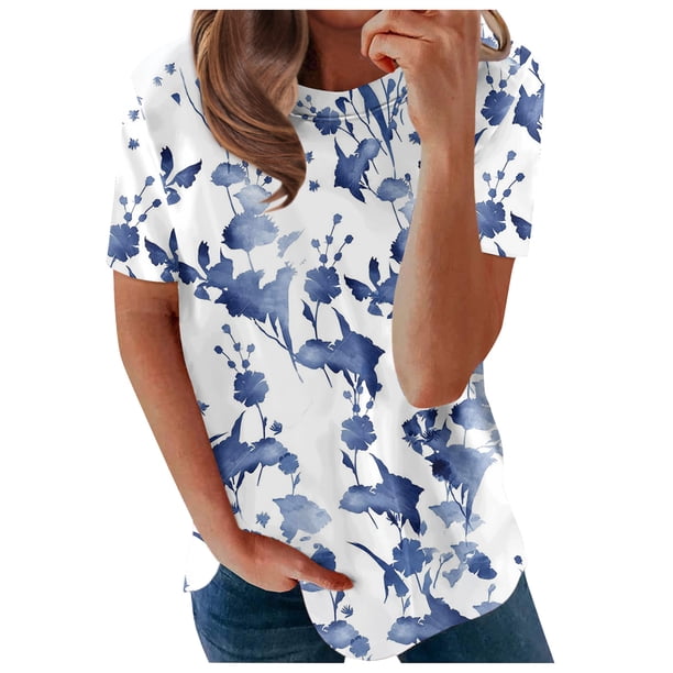 RPVATI Womens Short Sleeve Purple Tops Floral Cute Summer Tops Womens