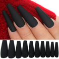 thumbnail image 1 of LoveOurHome 100 piezas de uñas postizas largas de ataúd, tamaño mediano, bailarina acrílica, puntas de uñas de ataúd, color negro mate, uñas artificiales, cubierta completa, presión sobre uñas postiza, 1 of 5
