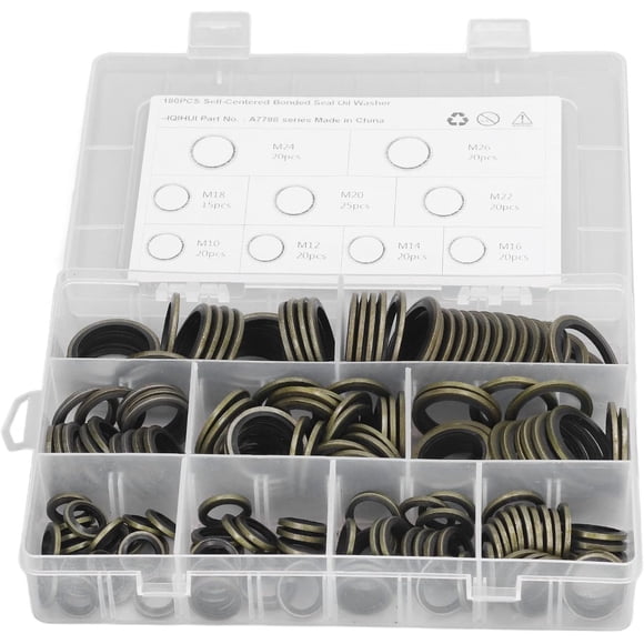 180Pcs Seal Oil Gaskets Oil Seal Washer Automotive Self Centered Seal Gasket Set Oil Drain Plug Gasket O Ring Assortment Kit