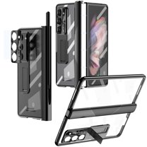 Decase for Samsung Galaxy Z Fold 6 2024 Case with Stylus & Pen Holder, Z Fold 6 5G Clear Case with Hinge   Hidden Stand Protection Plating PC Cover with Built-in Screen Protector Kickstand,Black