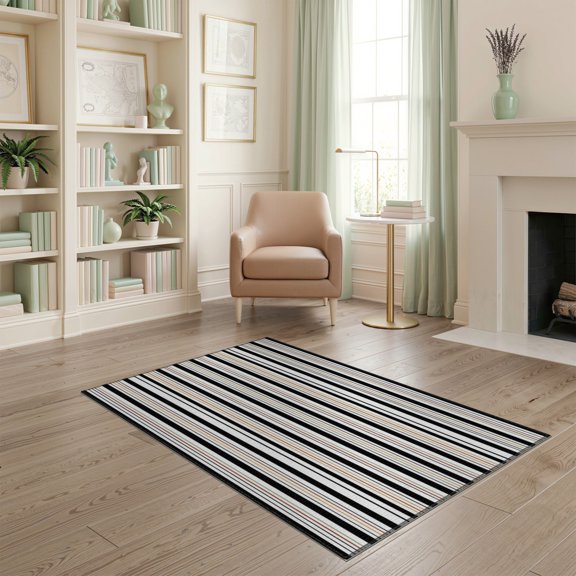 ODIKA Striped Boho With Pinstripe Accents And Ticking Stripe Bands Stain Resistant Low Profile for Dorm Room, Small Living Apartment
