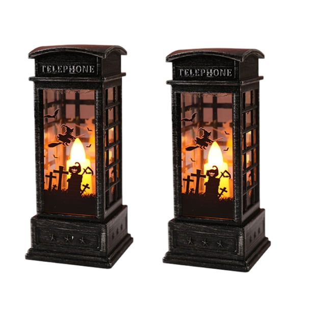 2 velas electrónicas para cabina telefónica de Halloween, decoración de farolillos, lámpara de aceite pequeña para festival de fantasmas, accesorio decorativo.
