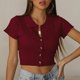 thumbnail image 4 of Mujeres Casual Turndown Collar Botones Manga corta Sólido Pullover Blusa Camiseta Tops Sueltos OAVQHLG3B Store lin121212, 4 of 4