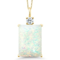 Gem Stone King 18K Yellow Gold Plated Silver White Opal and White Topaz Pendant Necklace for Women (4.99 Cttw, Emerald Cut Cabochon 18X13MM, With 18 inch Silver Chain)
