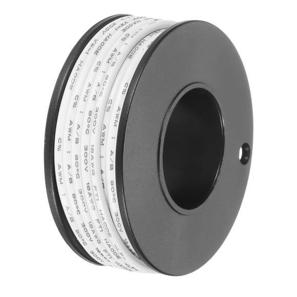 18AWG Stranded Wire PVC Hookup 6M/20ft White, Electrical Wire UL1007 Spool