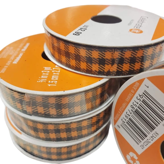 Black Orange Check Ribbon 5/8" x 3yd for Crafts Celebrate It