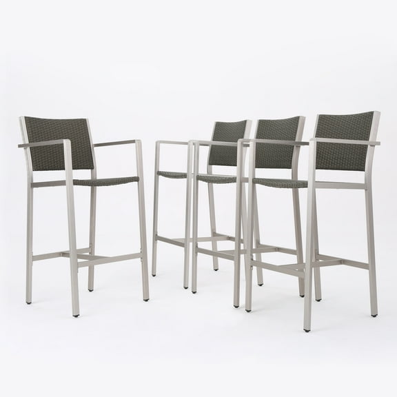 GDF Studio Crested Bay Outdoor Aluminum 30 Inch Barstools, Set of 4, Gray