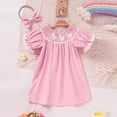 thumbnail image 2 of ZEHJUHAN Toddler Girls' Solid Color Dress Ruffle Short Sleeve Bunny Embroidery Dress with Headband Bow Pink，9-12M, 2 of 9