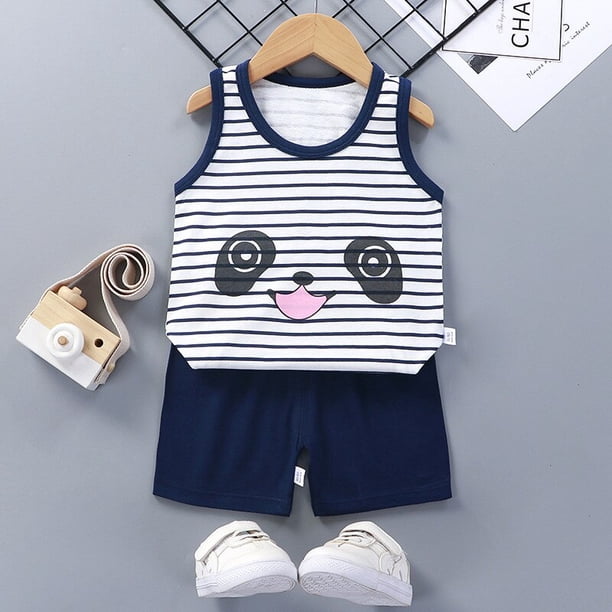 Conjunto de 2 piezas para niños, Camiseta de algodón, pantalones cortos, ropa para niños, trajes sin mangas qym unisex