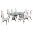 thumbnail image 1 of Clear Glass Dining Set with Table and 8 White Faux Leather Chairs, 1 of 4