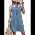 thumbnail image 2 of Vestido de Verano de Encaje con Retazos y Bolsillos para Mujer, Informal, con Botones y Corta Azul S, 2 of 7