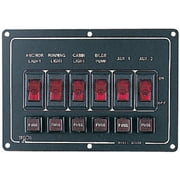 SeaDog 422210 Illuminated Horizontal 6 Switch Panel, Features Cigarette Lighter, 4-1/2" x 6-1/2"