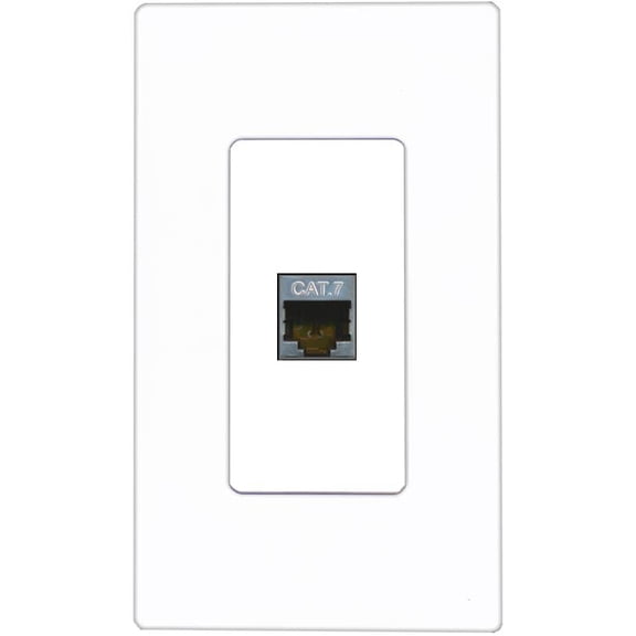 RiteAV 1 Port Cat7 Shielded Ethernet Wall Plate - 1 Gang [Screwless White]