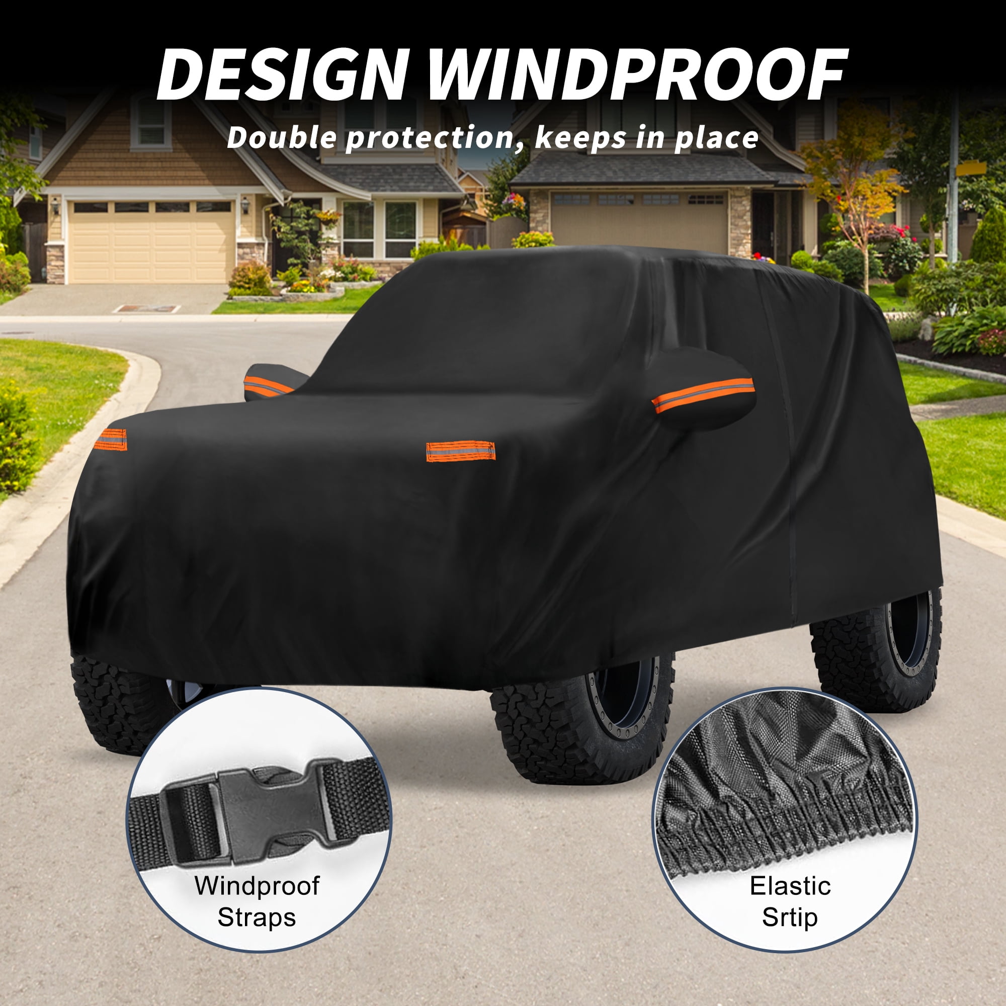 Unique Bargains Car Cover 210D-PU Oxford Outdoor Full Car Cover Waterproof Windproof Black for Ford Bronco