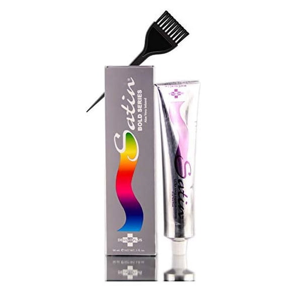 SATIN Hair Color, BOLD SERIES, Developlus Ultra Vivid Fashion Colors (with Sleek Applicator Brush) ALOE VERA BASE Low Ammonia Cream Haircolor Dye (4 Red Plum Red - 3oz)