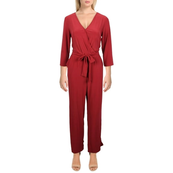 NY Collection Womens Petites Matte Jersey Belted Jumpsuit