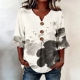 thumbnail image 2 of IMENGL Women's Blouse Basic Art Print V Neck 3/4 Sleeve Decor Fit Top Summer Retro Casual Outfits Loose Button Down Shirts for Women,M-XXXL, 2 of 6