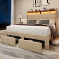 thumbnail image 5 of Amolife Full Size Platform Bed Frame with 2-Tier LED Storage Fabric Wingback Headboard & 2 Storage Drawers, USB & Type-C Charging Ports, Beige, 5 of 12