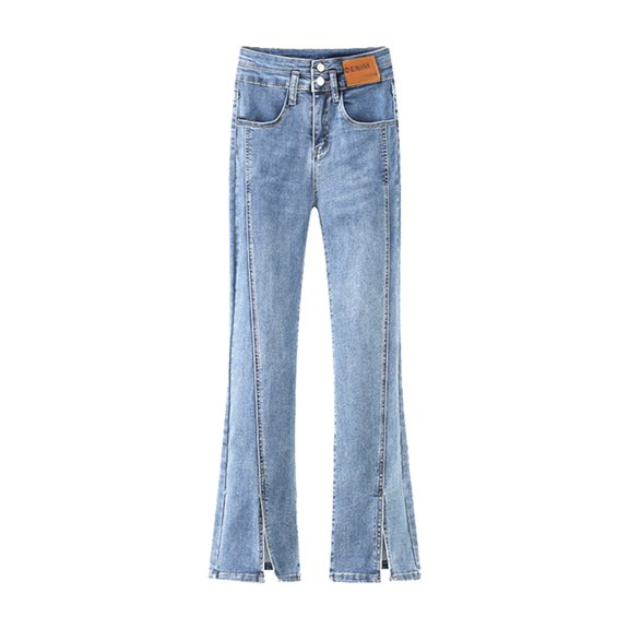 Womens Micro Flare Jeans Straight Leg Side Slit Stretch High Waisted Denim Pants Fashion Versatile Long Trousers Bootcut Jeans for Women