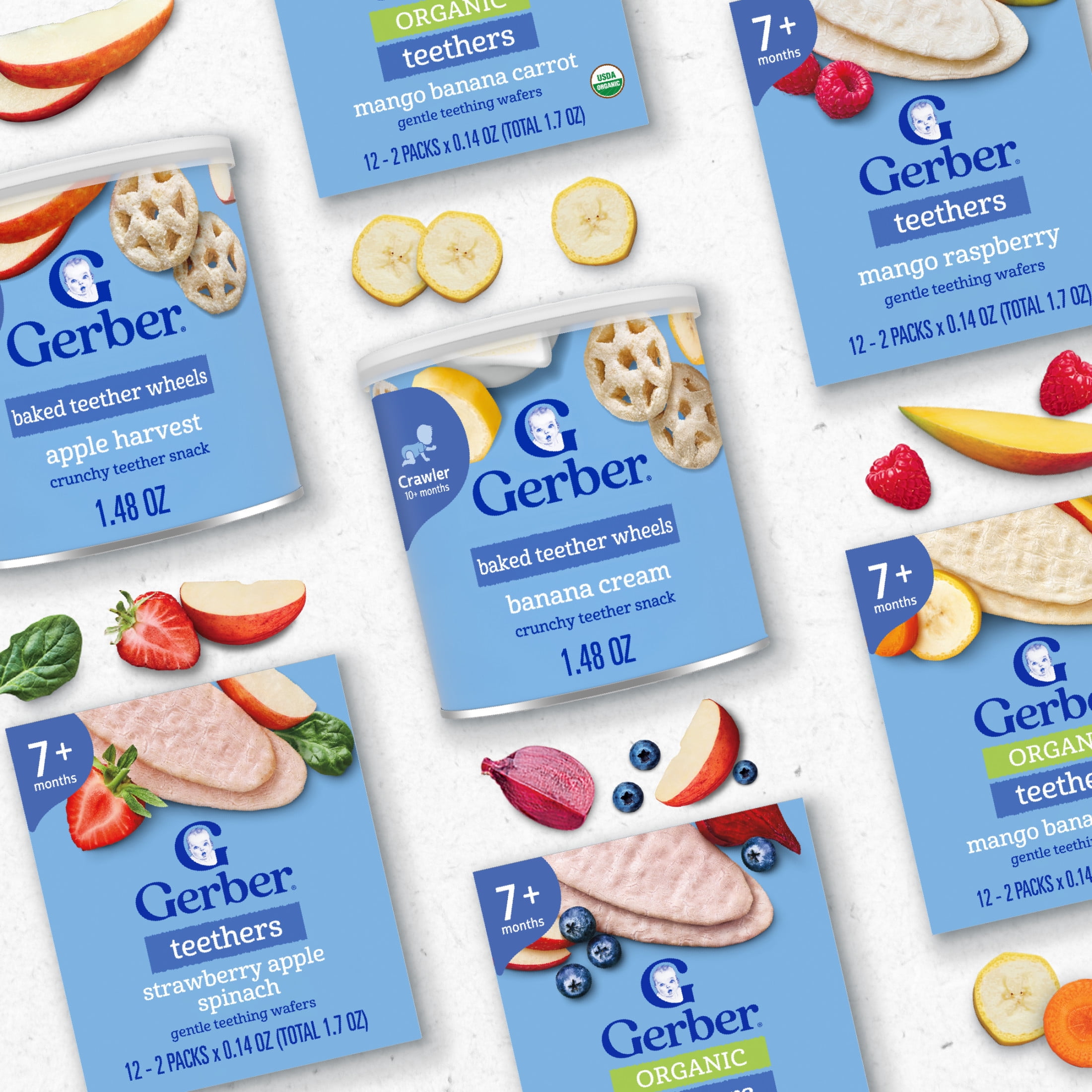 (4 pack) Gerber Snacks for Baby Teether Wheels, Banana Cream, 1.48 oz Canister