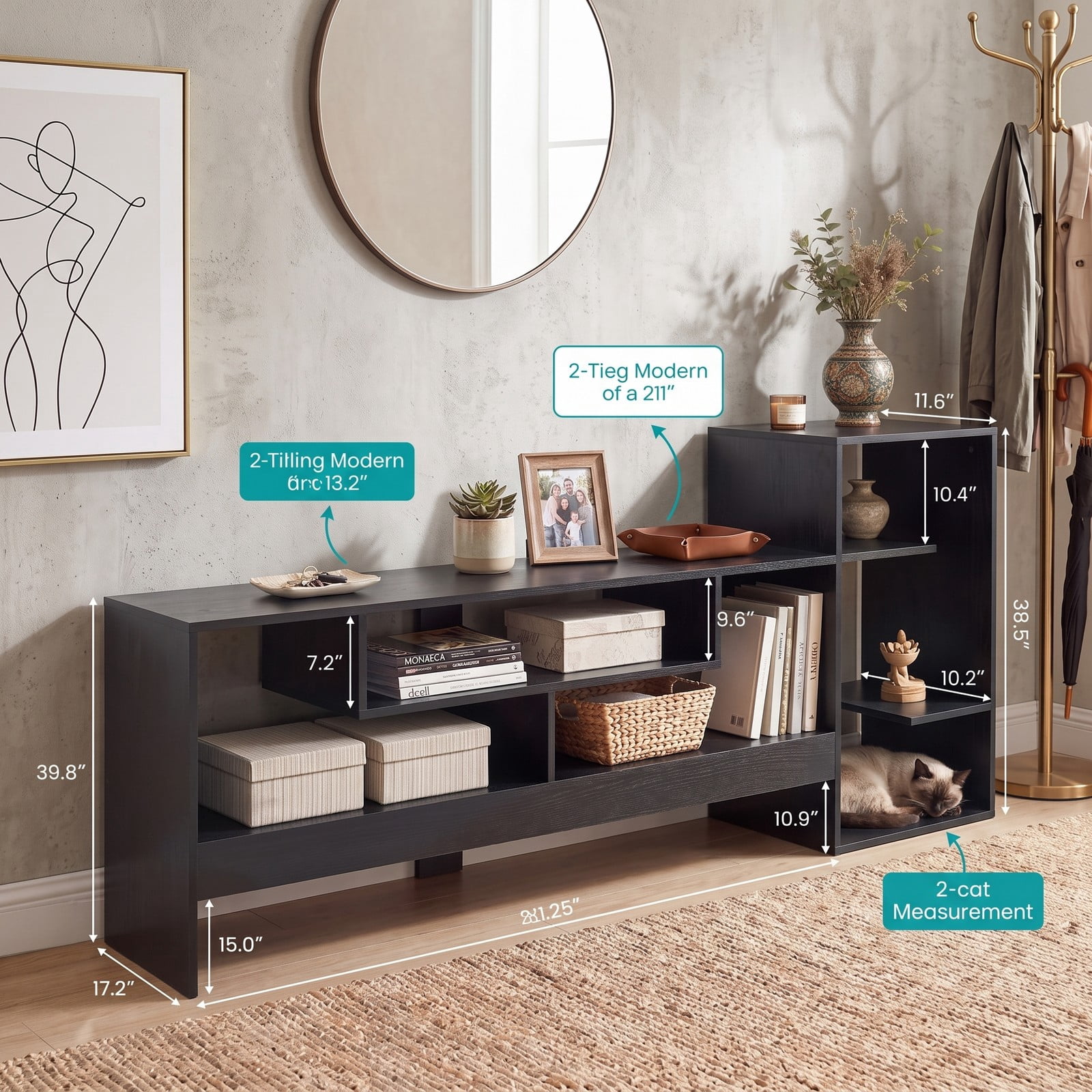Furnibear Cube TV Stand for 55 Inch TV with Power Outlets, USB and Type-C Ports, Open Cube Storage Shelves, Entertainment Center Media Console for Living Room, Black